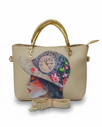 Women Handbag with Top Handle & Scarf  Accent